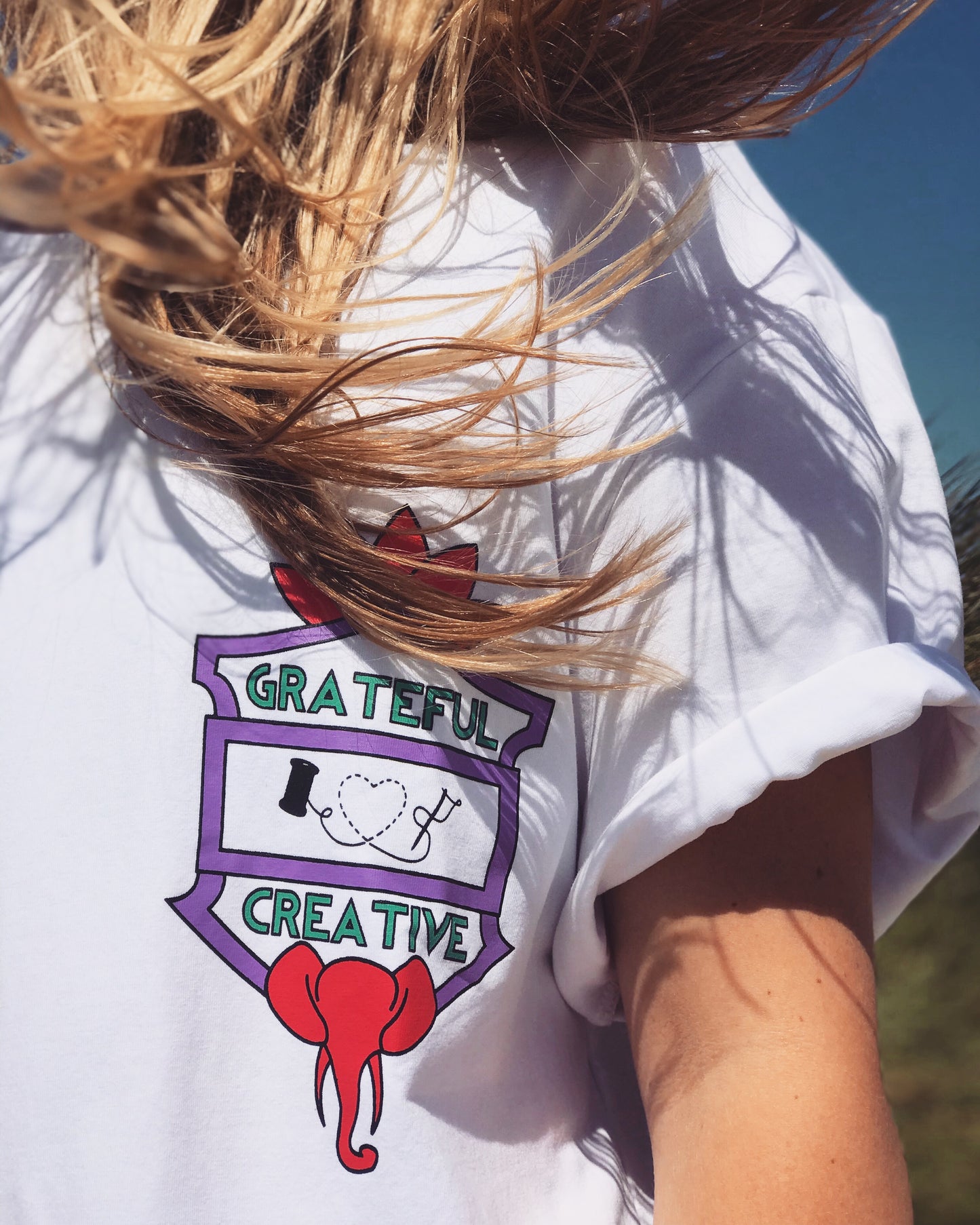 T-shirt Grateful Curious Creative White